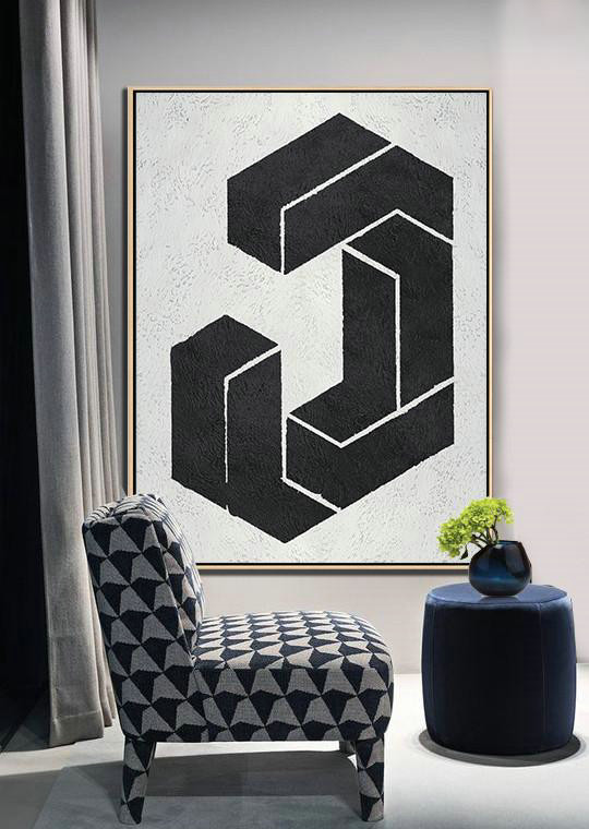 Contemporary Art Canvas Painting,Black And White Minimal Painting On Canvas - Modern Canvas Art